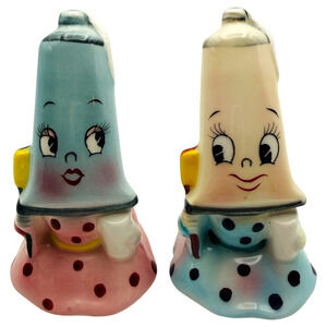 PY Japan Toothpaste Salt & Pepper Shakers Anthropomorphic Girls Miyao Vintage 3"